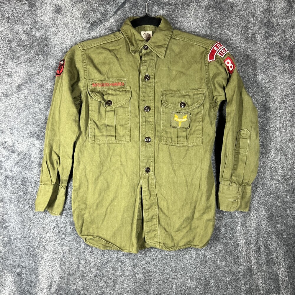 Vintage Boy Scouts Of America Shirt Boys 8 Green Official Uniform Sanforized